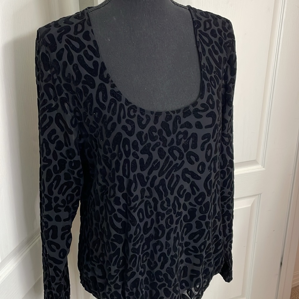 Charlotte Russe bodysuit 2X sheer fabric with leopard velvet detail black